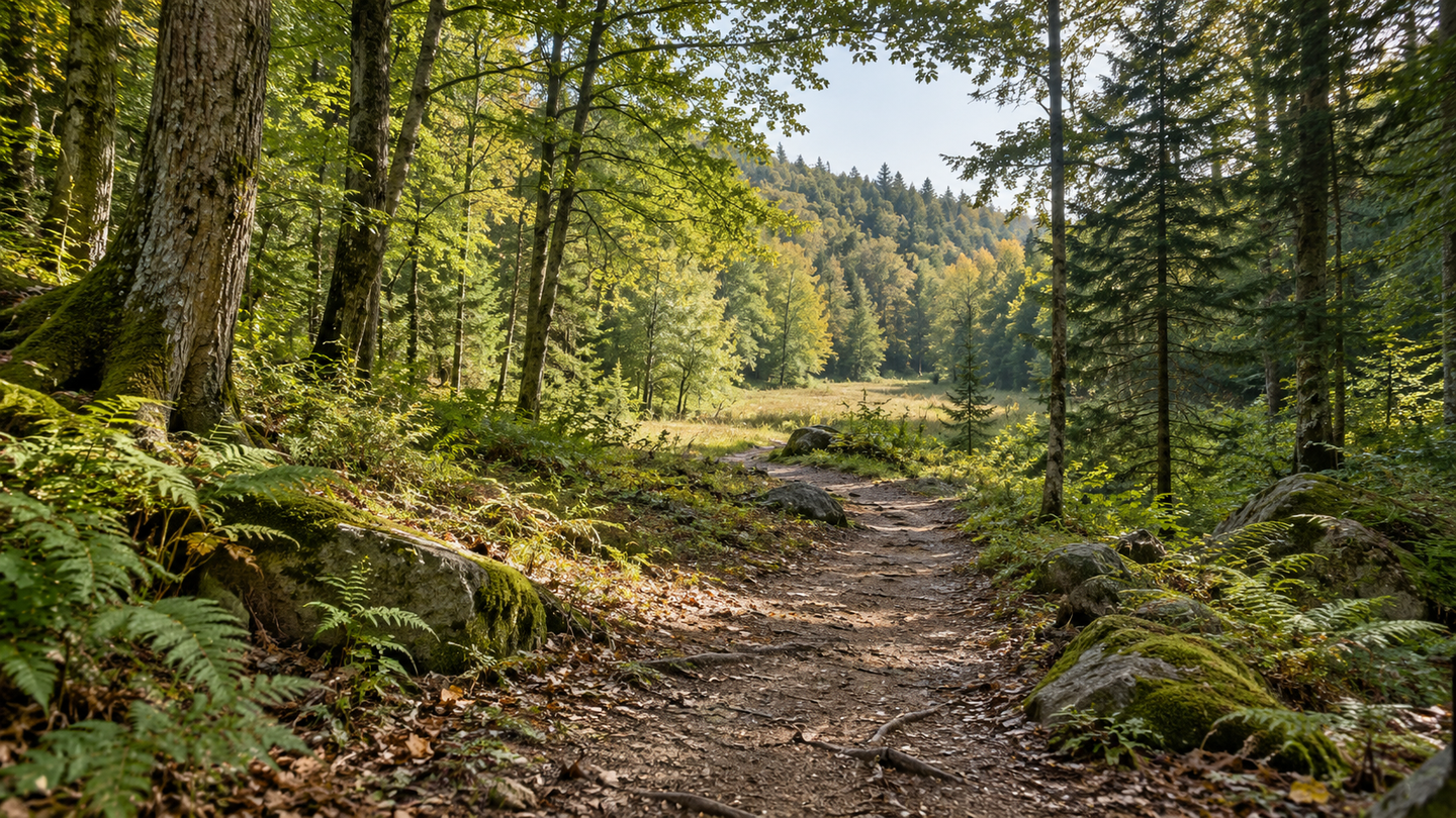 Un sentier dans un bois lumineux, illustration de nature